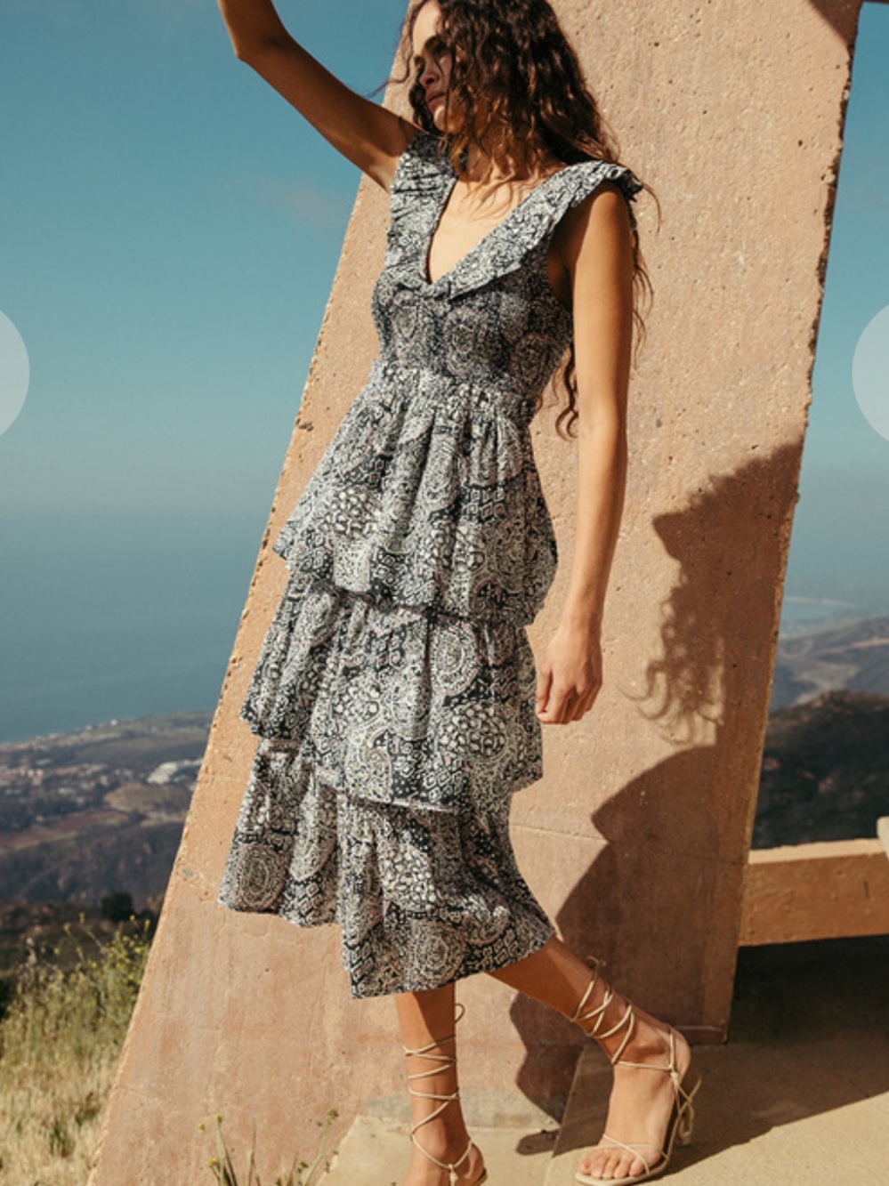 Cleobella Dress Lucy Midi Ruffle Tiered in Geo Print